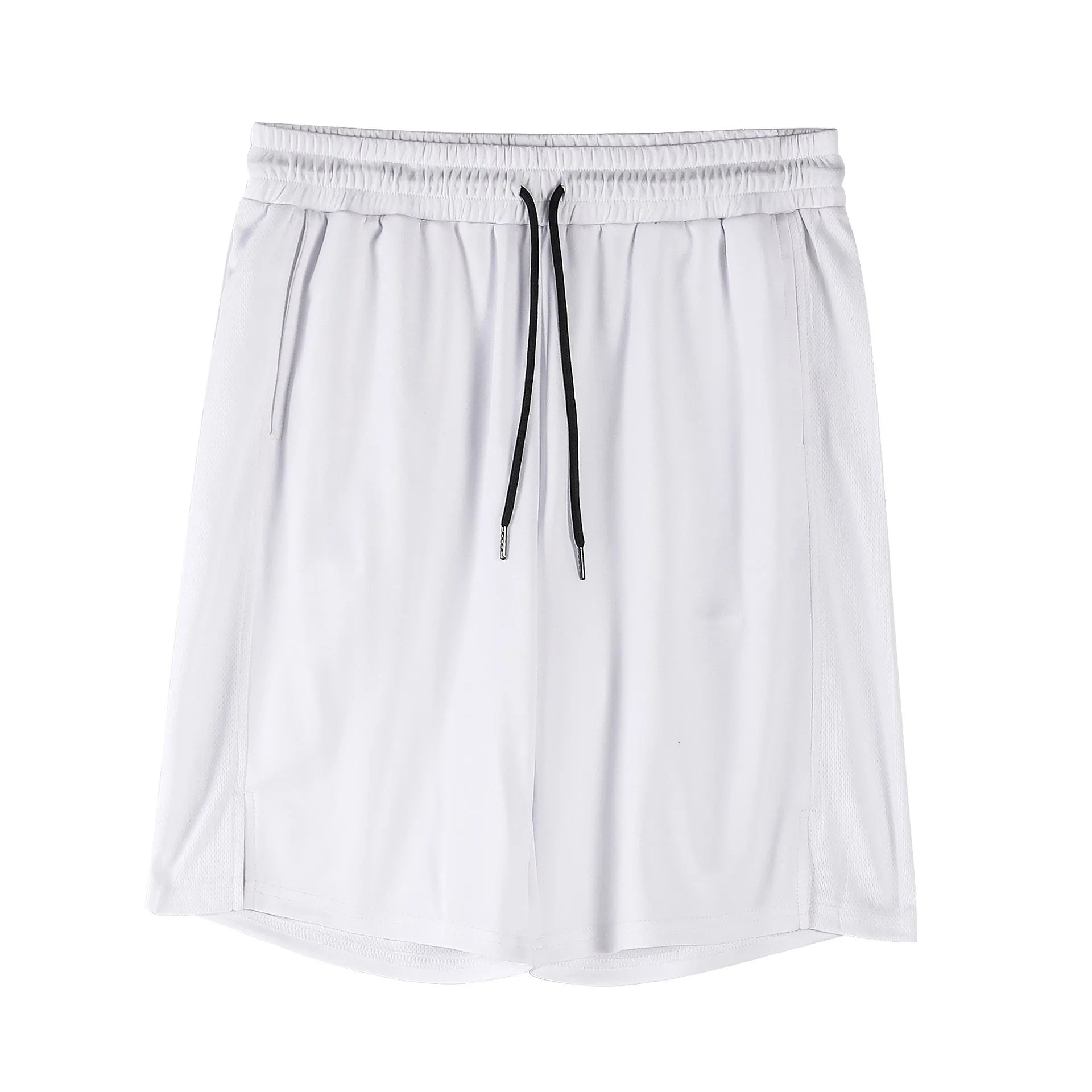 Man wearing black loose-fit quick-dry mesh shorts with an elasticated waistband.