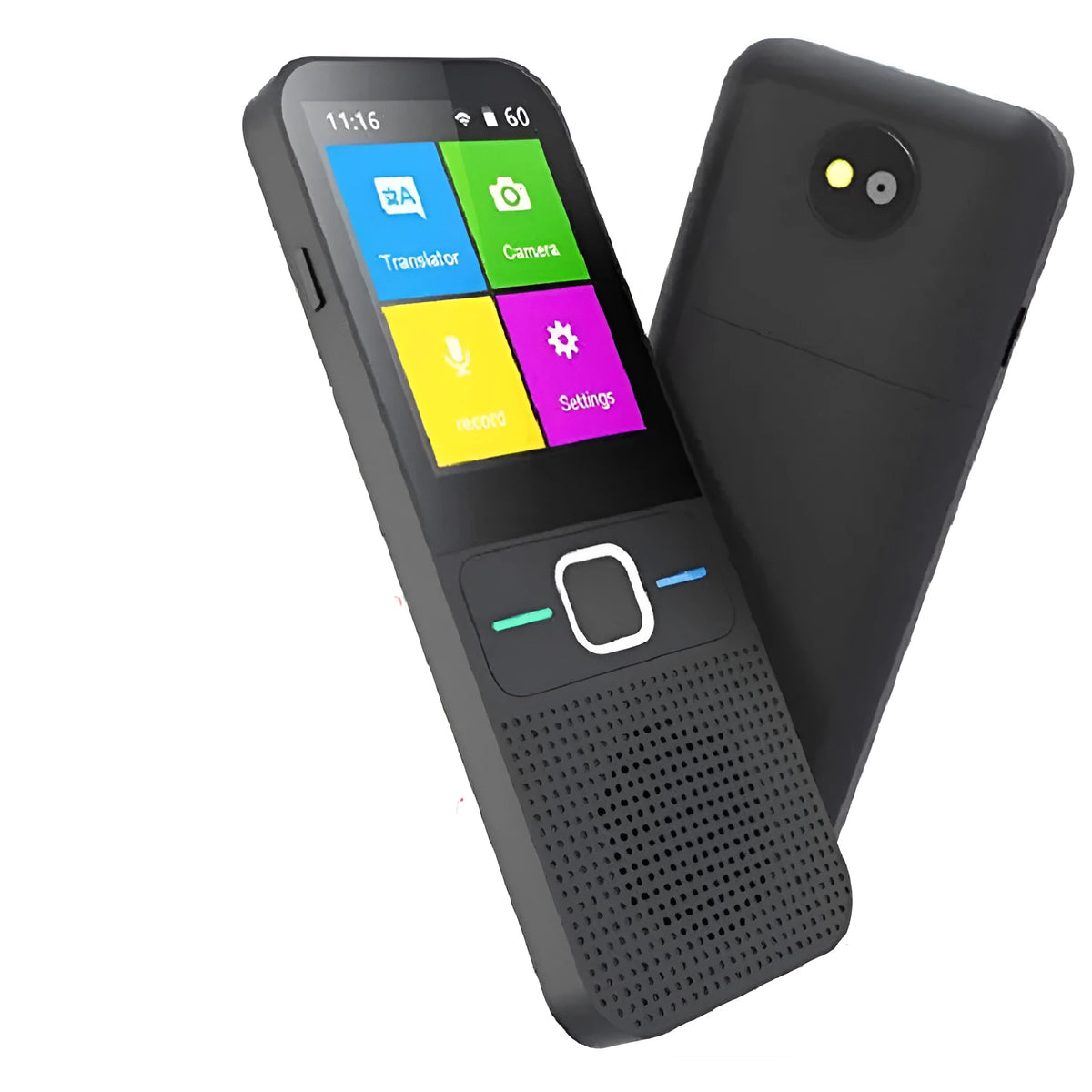 Black voice synchronization translator with 5MP camera and 125-hour battery, 13.3x5.1x1.3cm