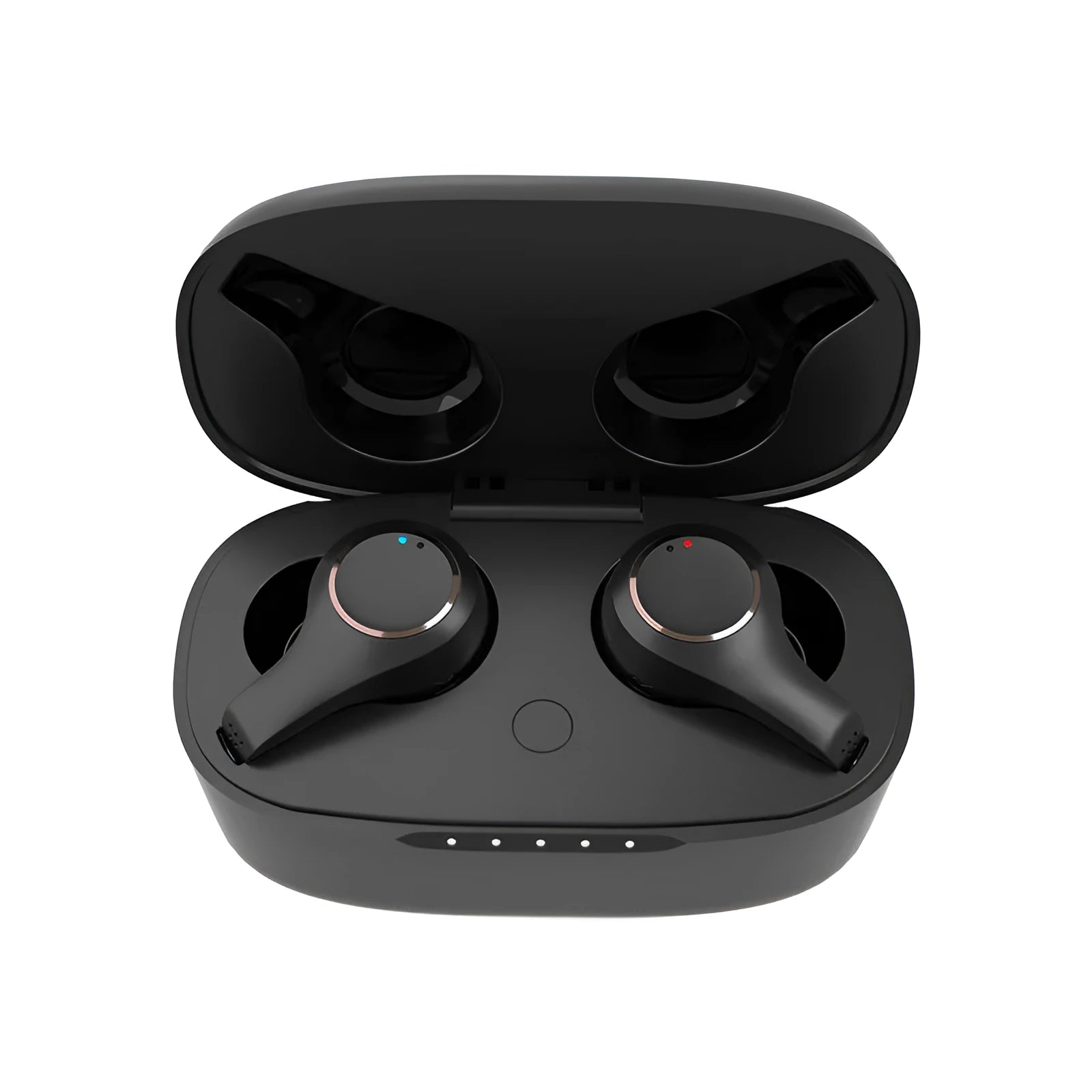 Black and white ANC Active Noise Cancelling Bluetooth headphones with earplug design.