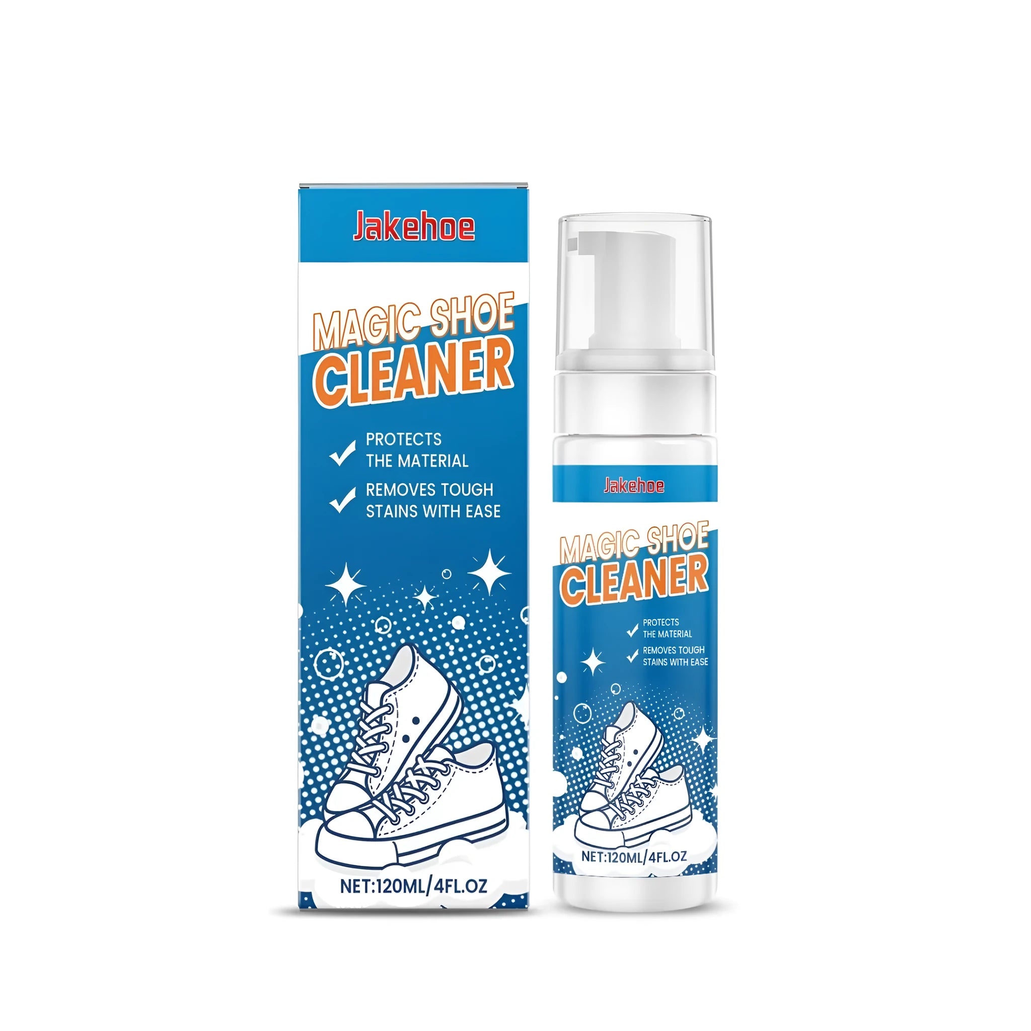 120ml bottle of Magic Shoe Cleaner liquid for shoes on a white background.
