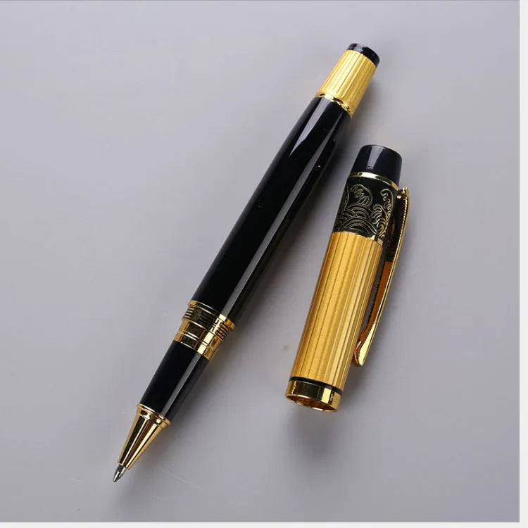 Black patterned orb metal fountain pen with iridium nib and rotating ink absorption system
