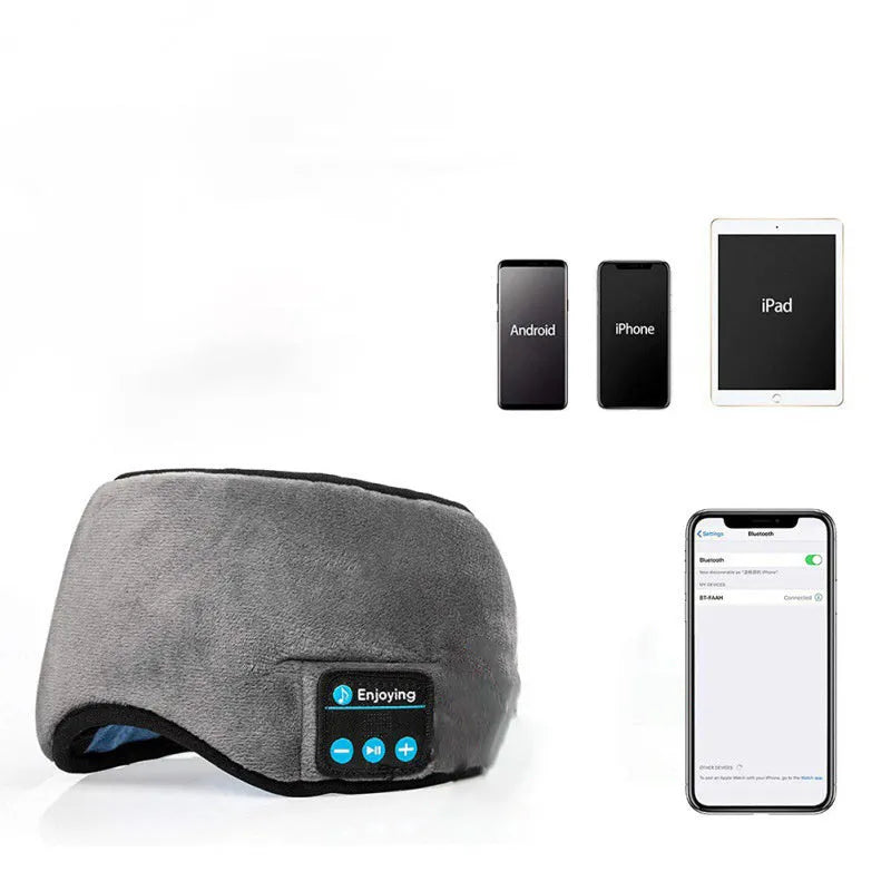Bluetooth 5.0 eye mask with built-in earphones, velvet material, grey and black options, elastic band