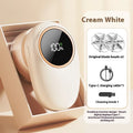Purple and beige digital display fur ball trimmer lint removers with different blade head configurations.