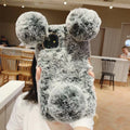 Bear design plush protective TPU back case for Apple iPhone on a grey background.