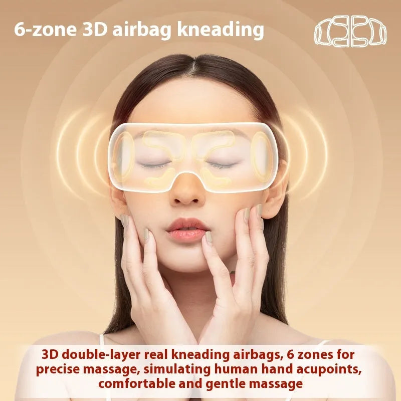 White rechargeable eye massager with airbag massage and hot compress function
