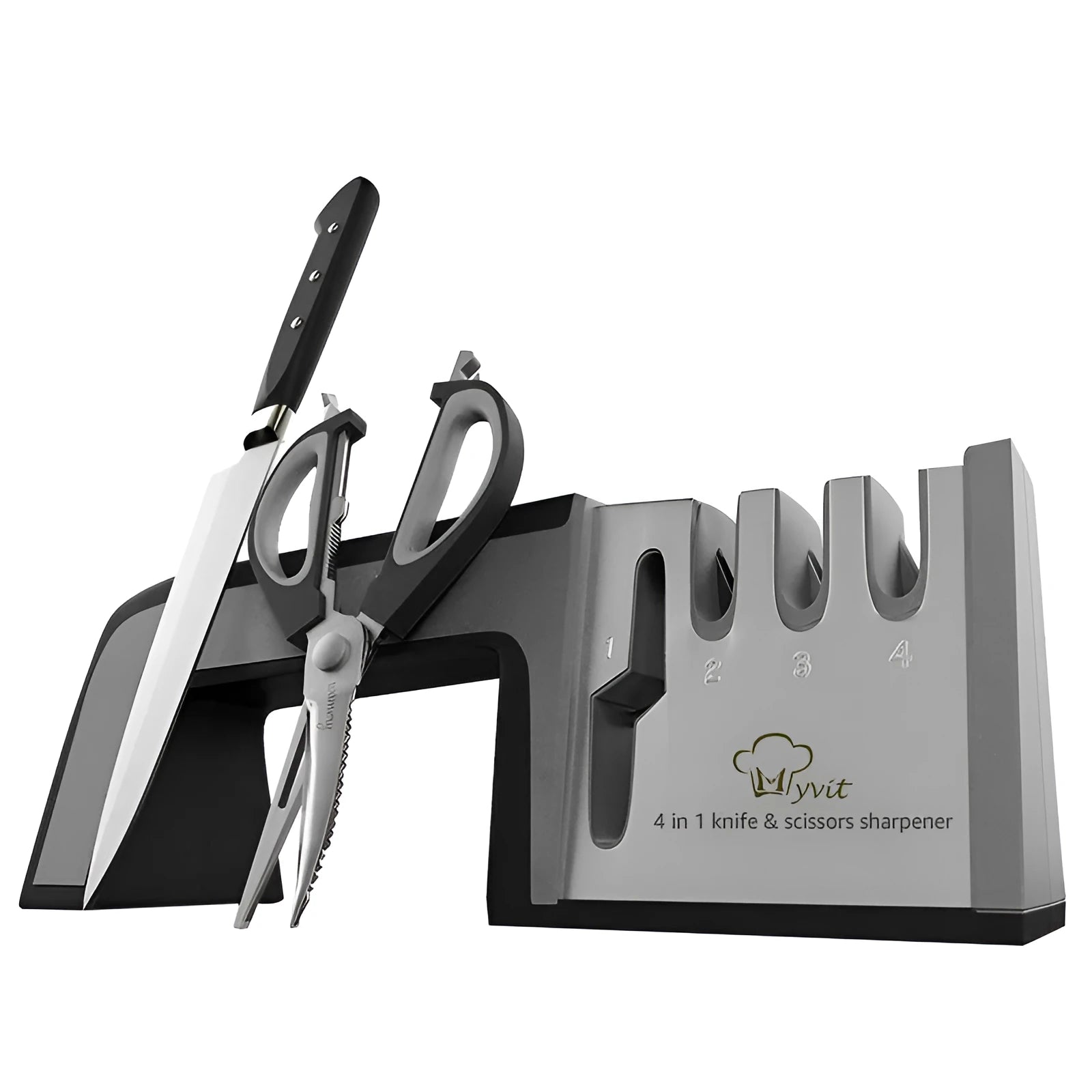4-in-1 kitchen knife and scissor sharpener with stainless steel construction and multiple colour options