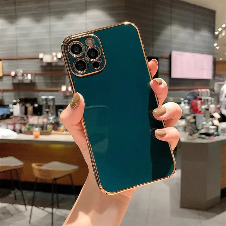 Solid colour electroplated mobile phone case for iPhone 13 series shown in a selection of available colours.
