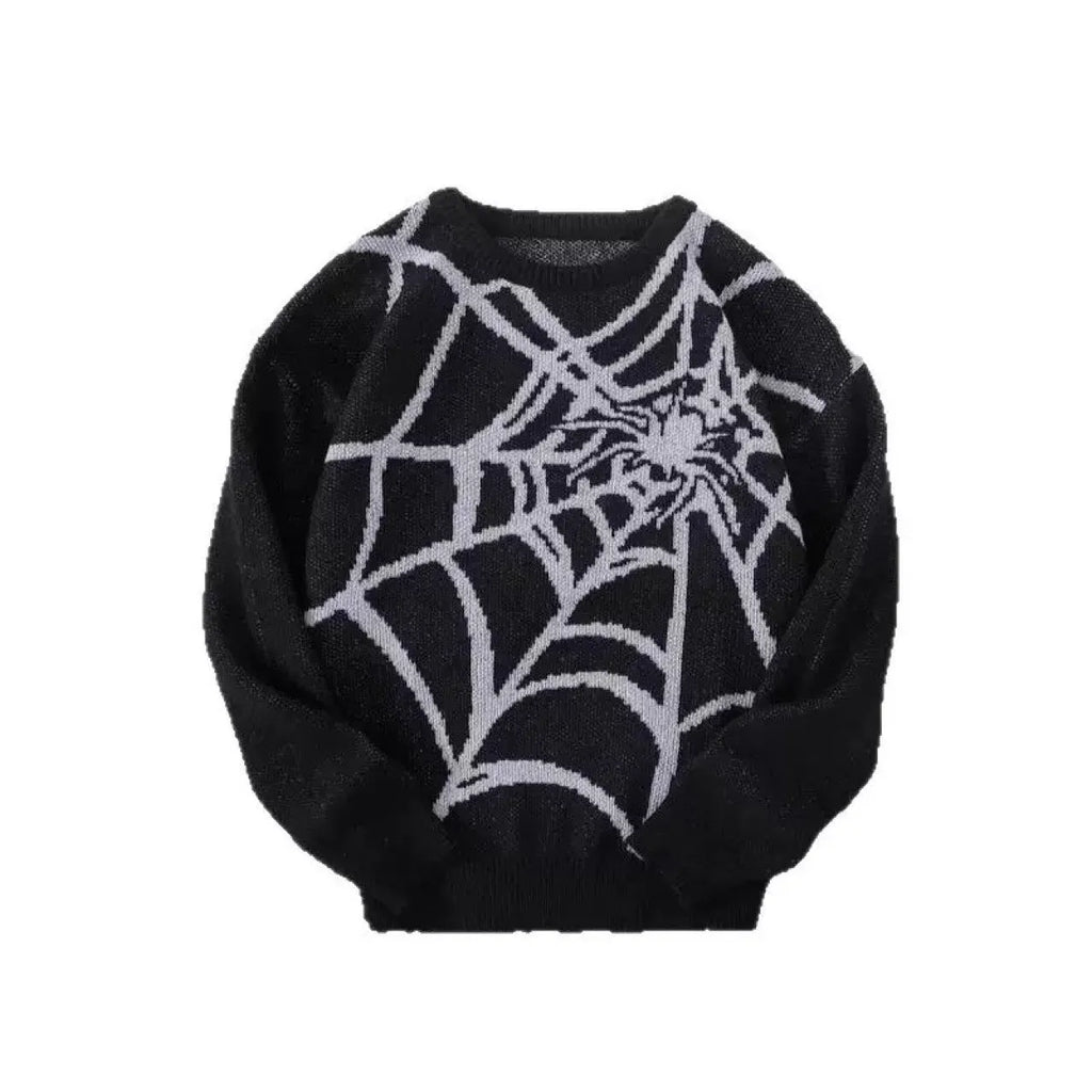 Men's loose-fit pullover sweater in black gray stripe, modal and rabbit fur blend, casual knitwear