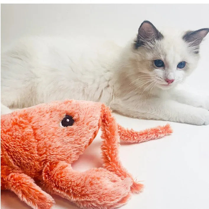 Electric jumping shrimp cat toy, USB rechargeable simulation lobster plush in random colour, 35 cm tall