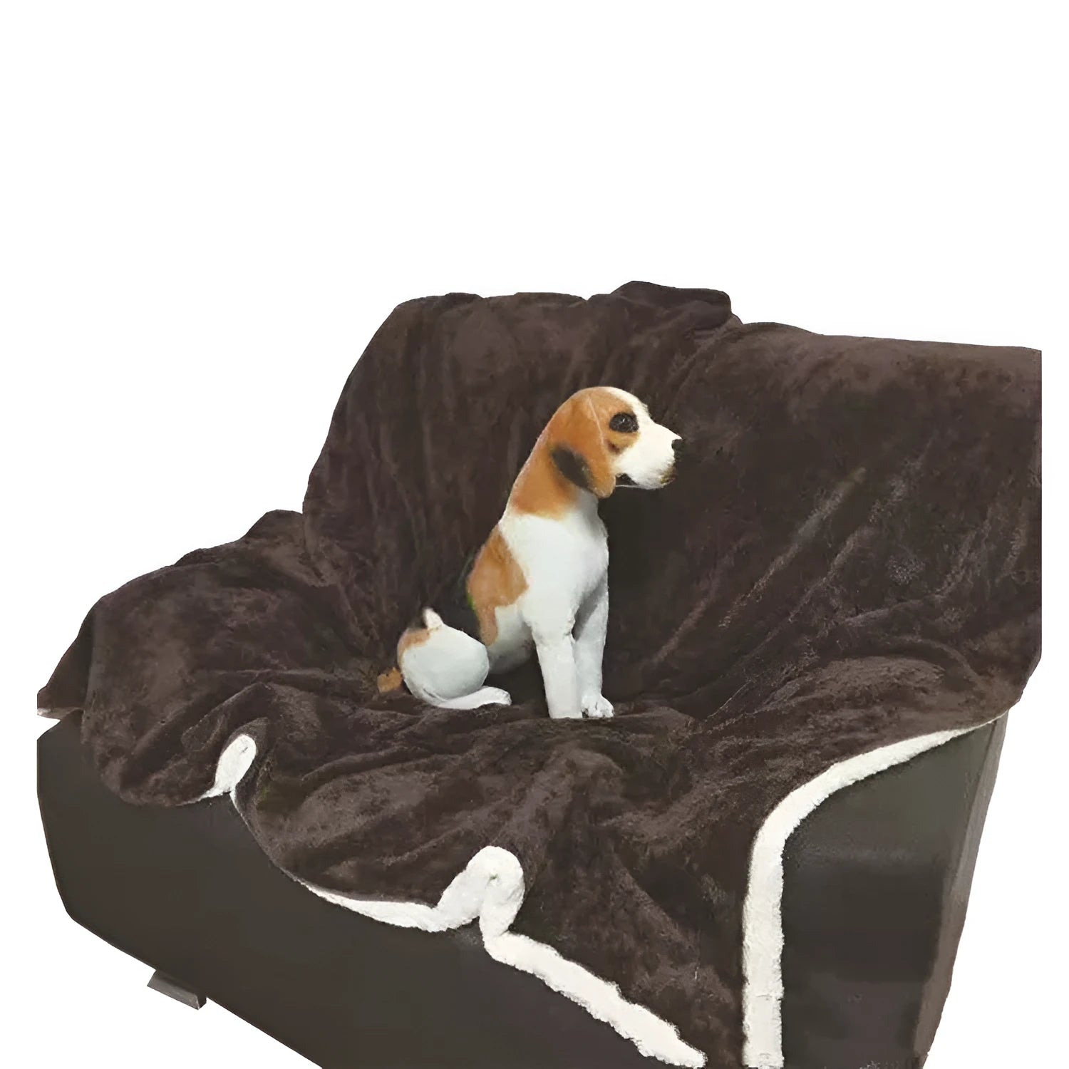 Waterproof urine proof pet blanket in grey with black and white bottom on a kennel bed