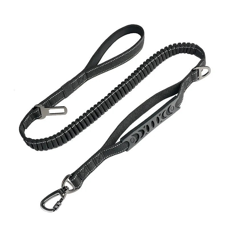 Large retractable dog leash with reflective elements in black, orange, and khaki colour options