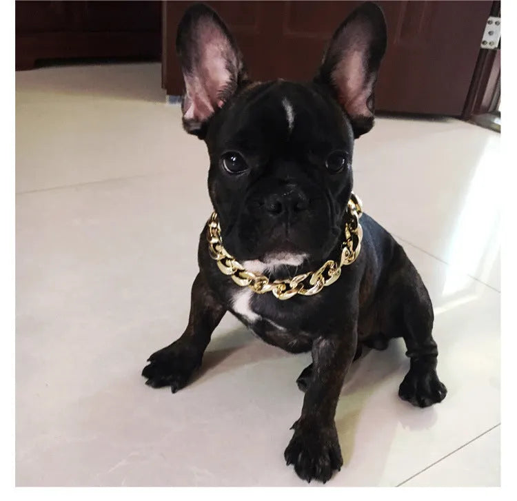 Gold colour geometric pendant dog collar with twisted chain adjustable 21-50cm