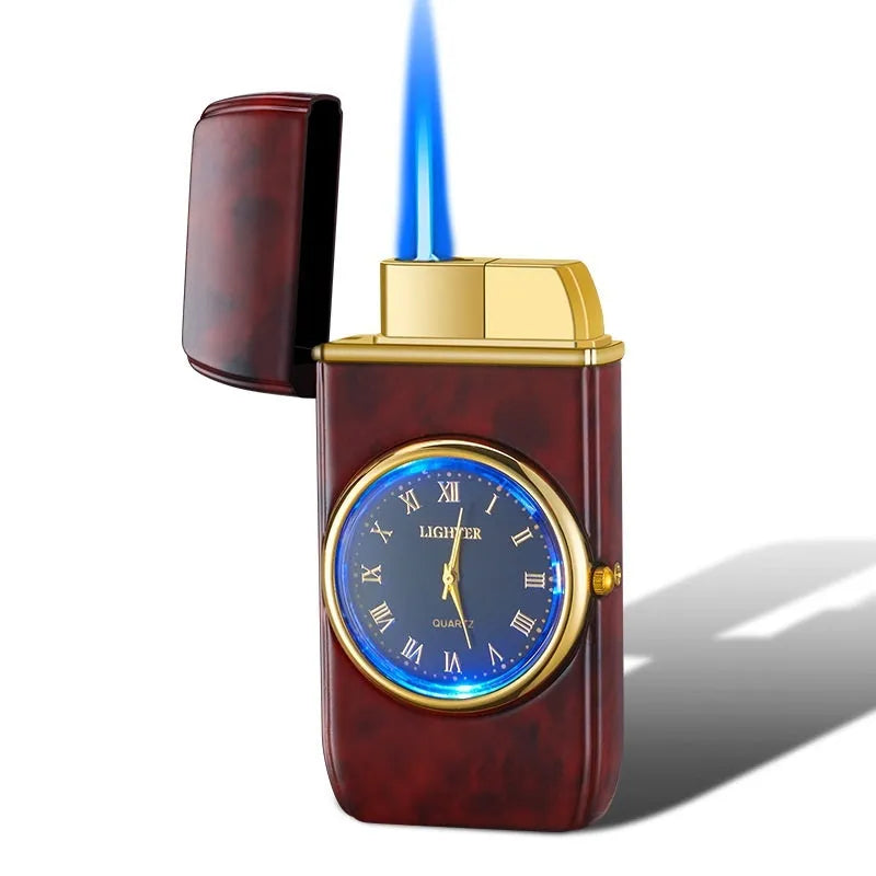 Multifunctional metal watch lighter with LED lamp in black brushed finish