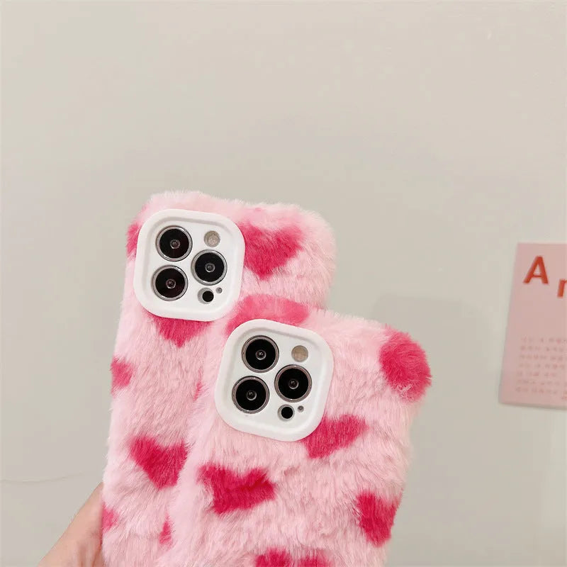Pink Love Plush cartoon silicone phone case for Apple iPhone