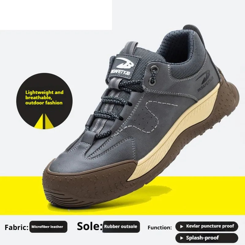 Flyknit leather work shoes with a rubber sole, shown in black.