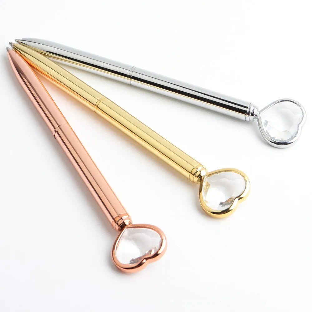 Creative Crystal Love Ball Diamond Metal Pen in golden, rose gold and silver colours