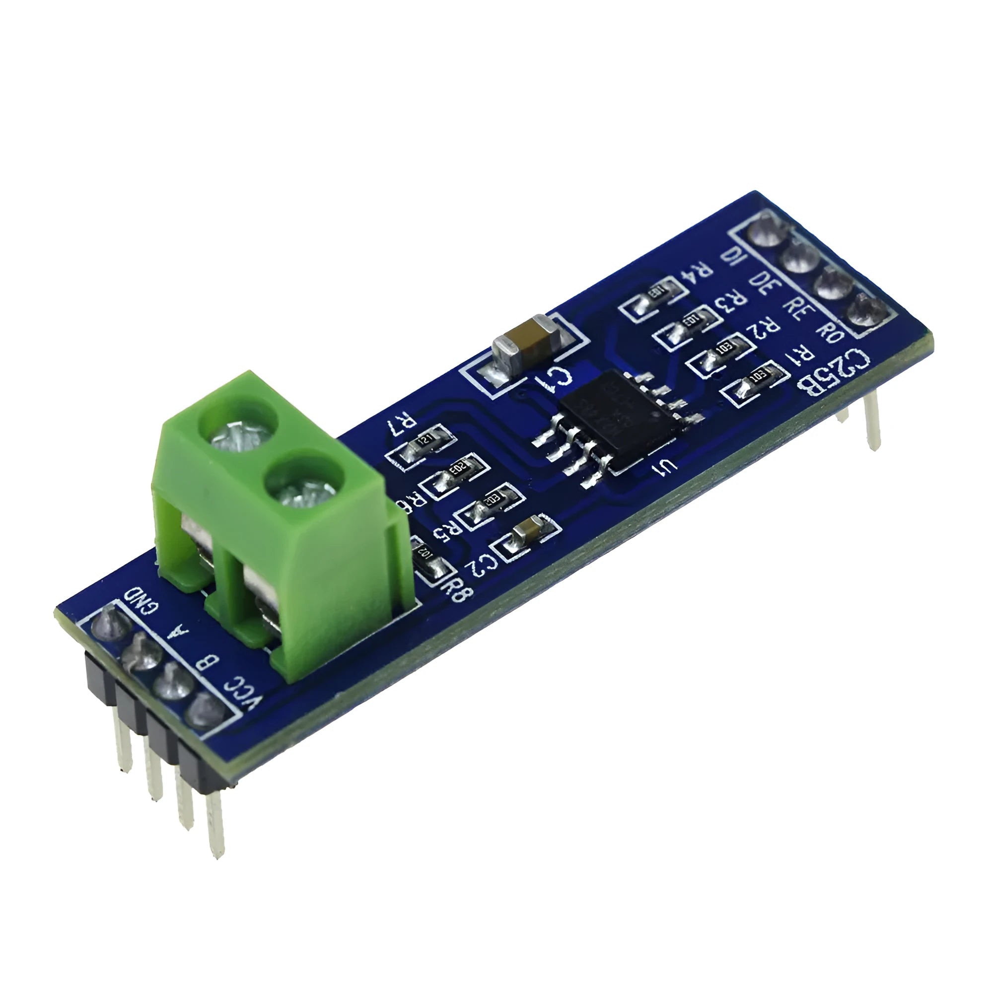 RS485 TTL to RS-485 converter module on white background, 46mm x 12mm board with DIP pins