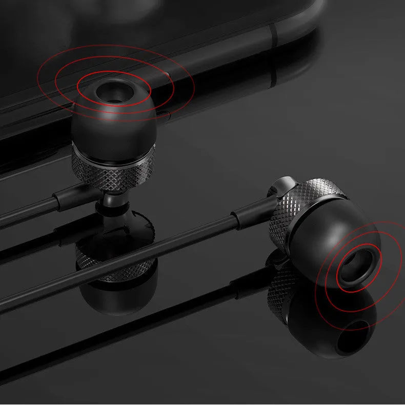 Copper Metal Fever Heavy Bass in-ear headphones with wheat cable and microphone in black colour.