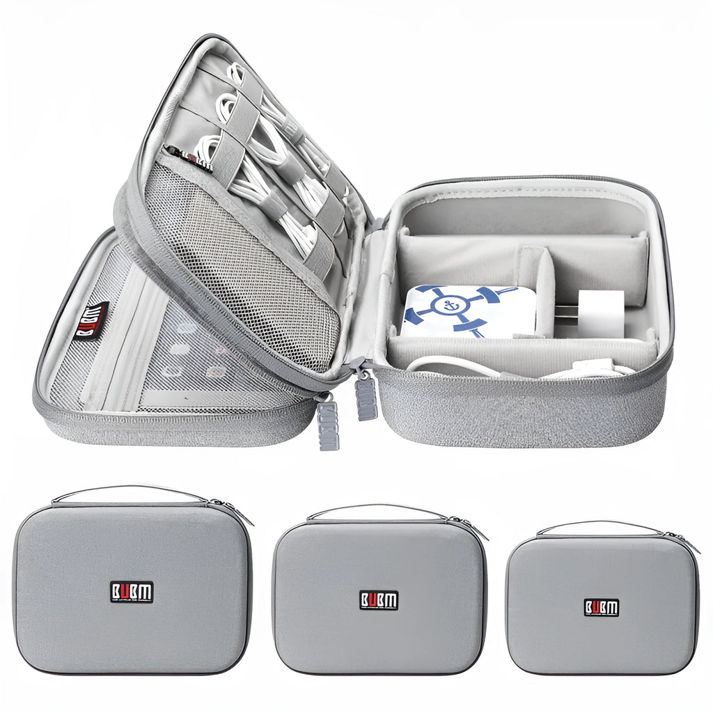 Simple modern EVA digital storage bag for headphones and cables in black or grey.