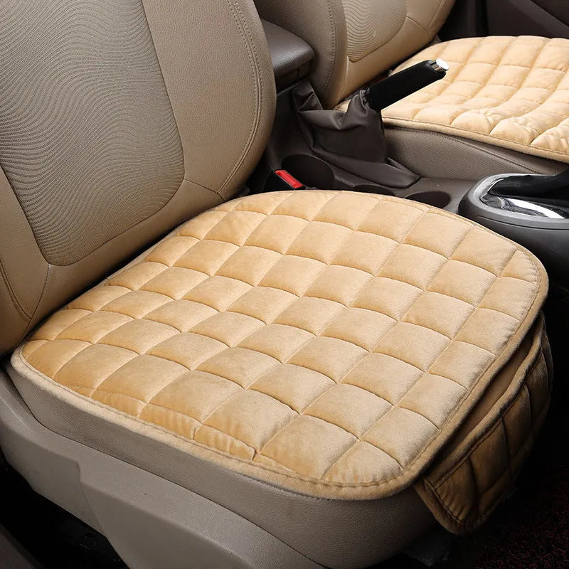 Winter car cushion without backrest in plush material, two-seat style, beige colour