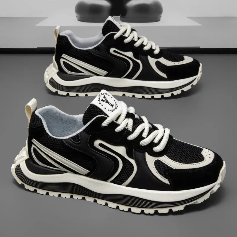 Men's casual sneakers in synthetic leather with round toe and lace-up front