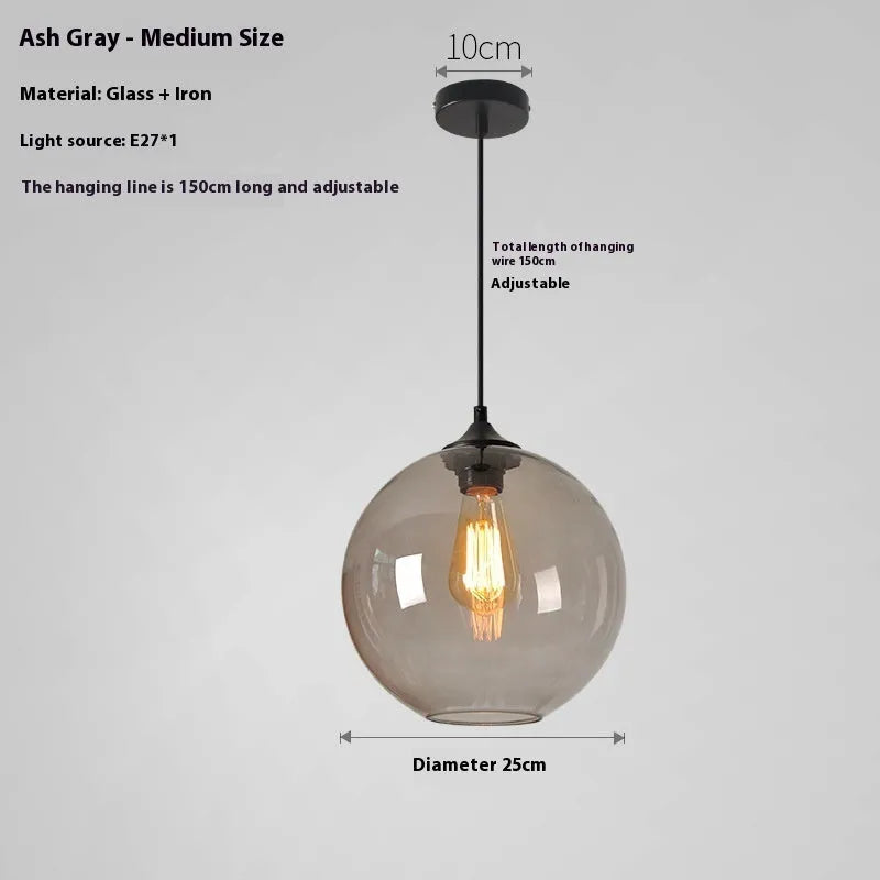 Creative colored glass ball chandelier pendant light in transparent glass, 25cm diameter, ceiling mounted