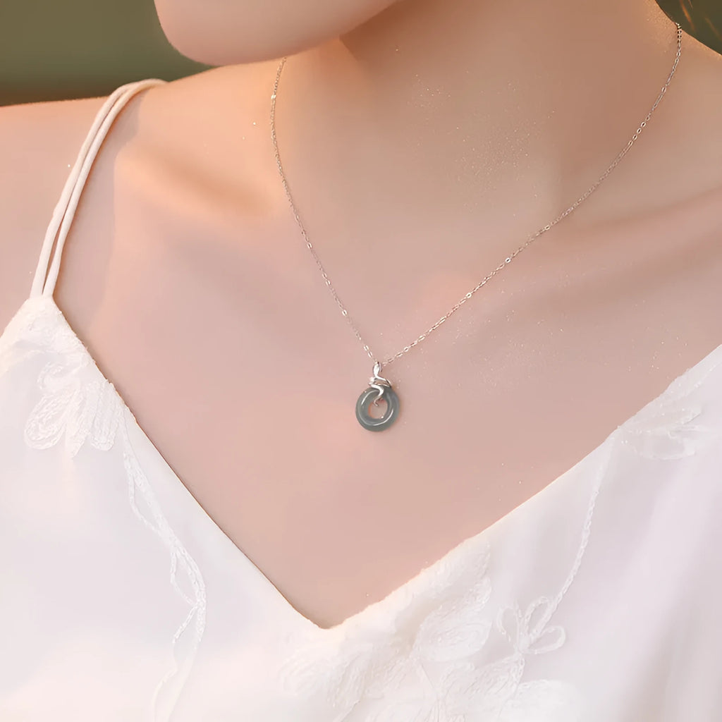 925 silver snake pendant necklace in white gold colour with O-ring chain, 41-50cm adjustable
