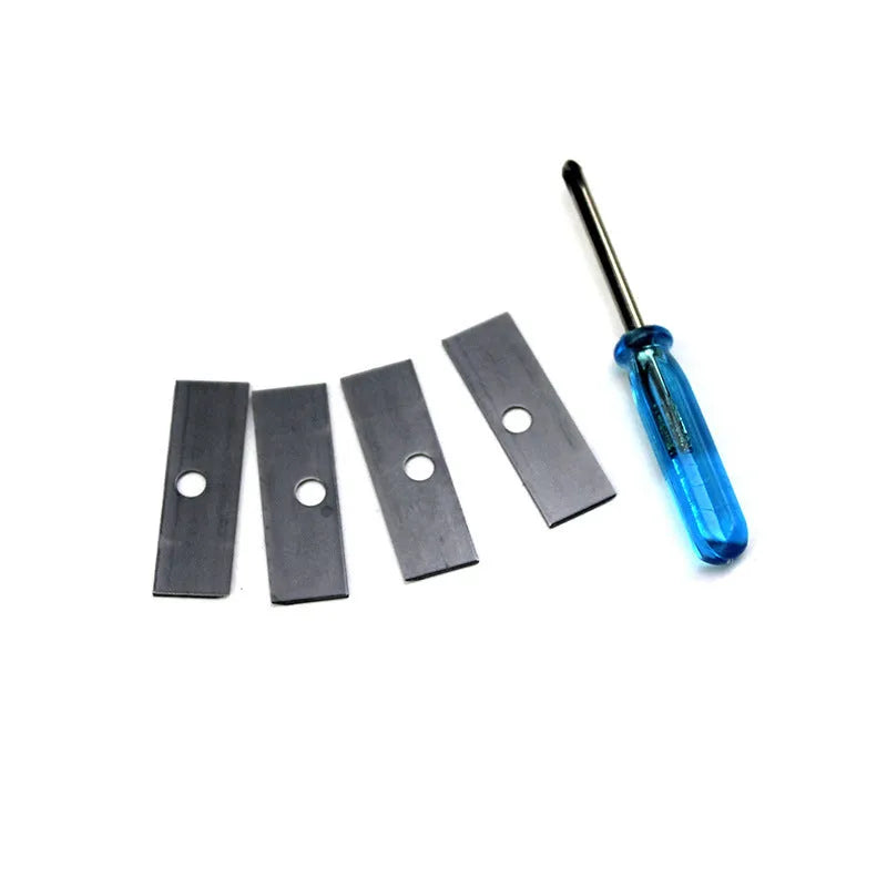 Geometric plastic pencil sharpener with four sharpening holes and maintenance screwdriver
