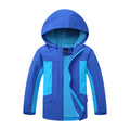 Blue lightweight boys' jacket with long sleeves and a zip, shown on a hanger.