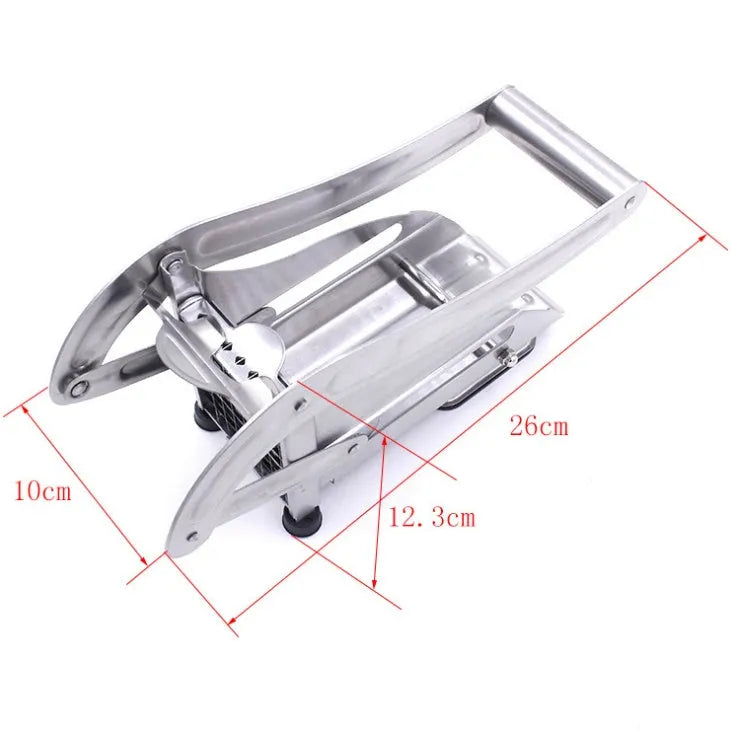 Potato cutter with two stainless steel blades and non-slip rubber base