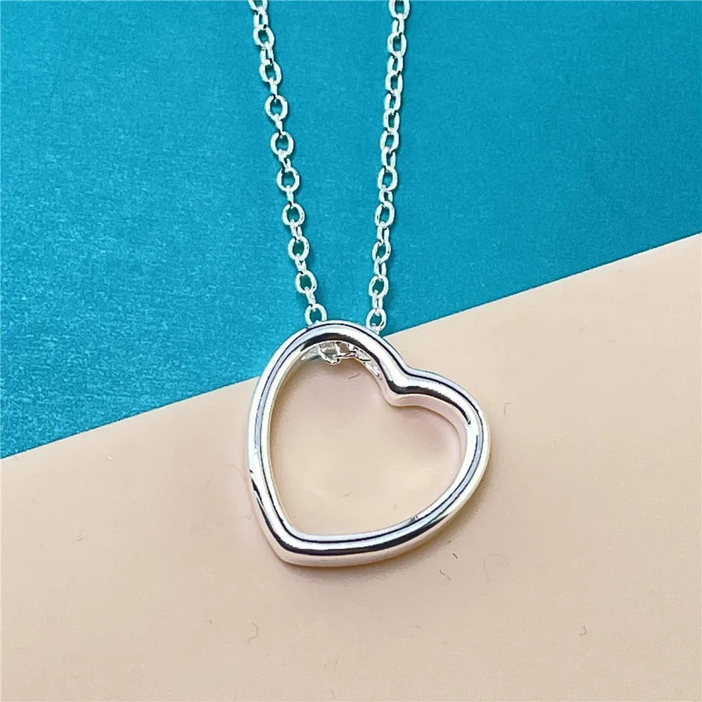Silver heart pendant necklace for women pure copper plated thick silver 45.5cm chain