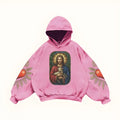 Women's printed polyester sweater in pink, blue, black and white, available in sizes XS to 3XL, casual pullover style