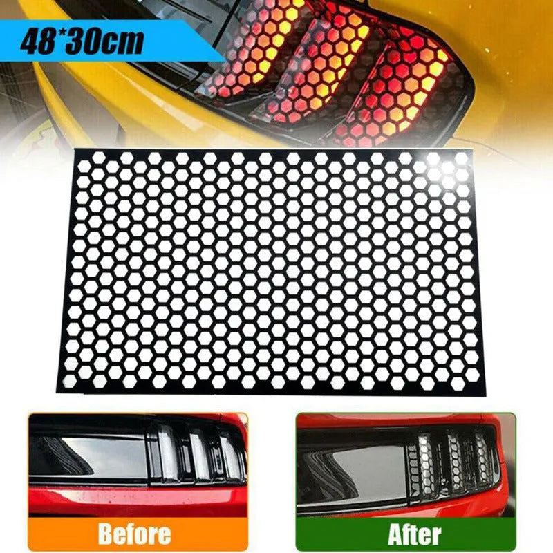 Honeycomb pattern car taillight sticker applique on vehicle rear light in black carbon fibre or colourful options