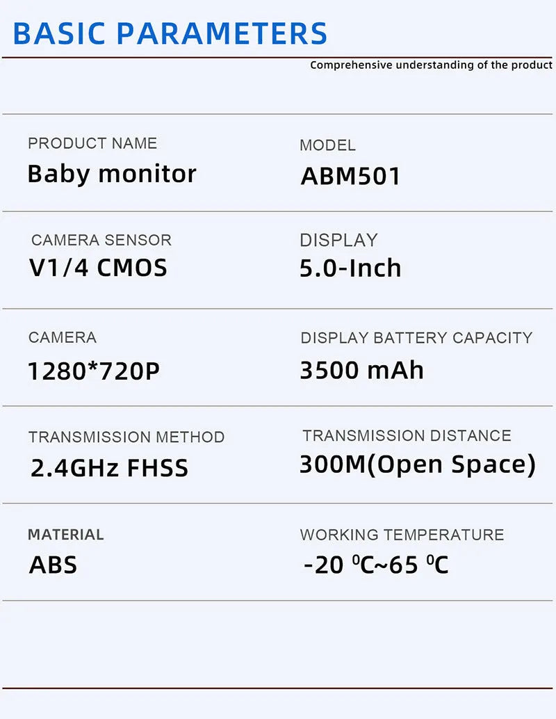 White HD wireless baby monitor with 5-inch screen showing baby room display
