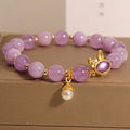 Mauve jade crystal rabbit bracelet with hare head charm in Mori style