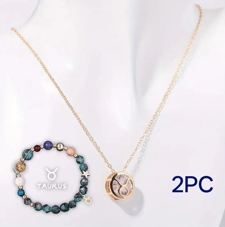 Natural stone beaded necklace and matching bracelet set laid flat, showing polished beads.