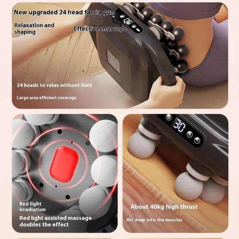 24 head massage gun in Twilight White with red light hot compress and 65KG pressure