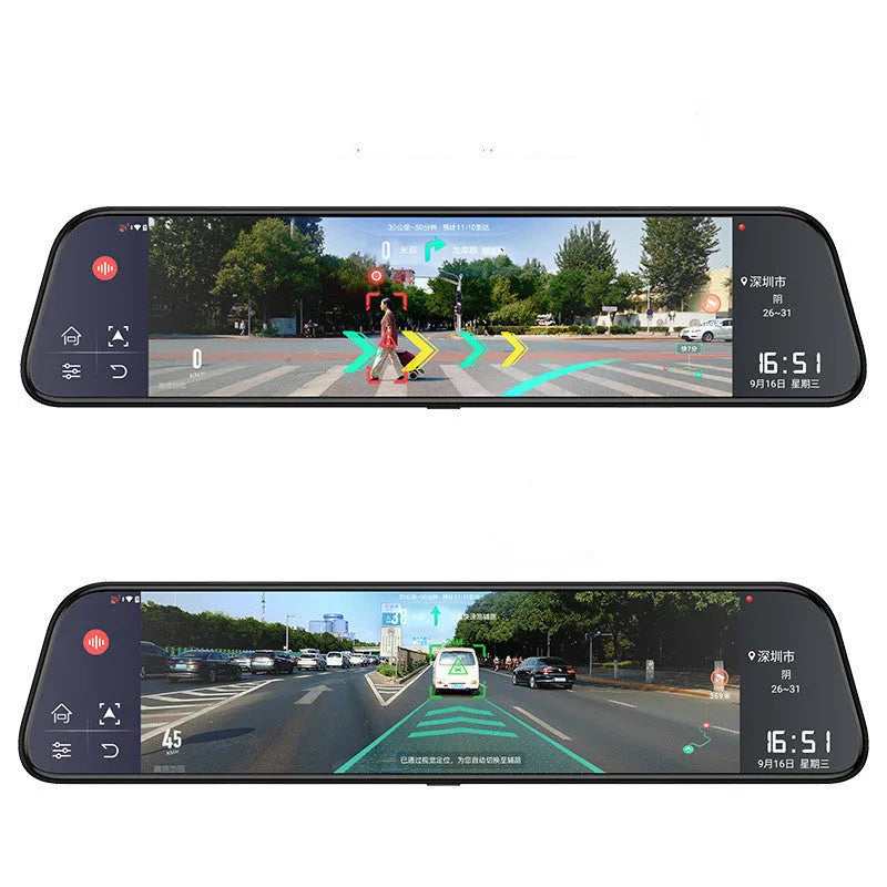 12-inch rearview mirror tachograph with touch screen and dual camera lenses