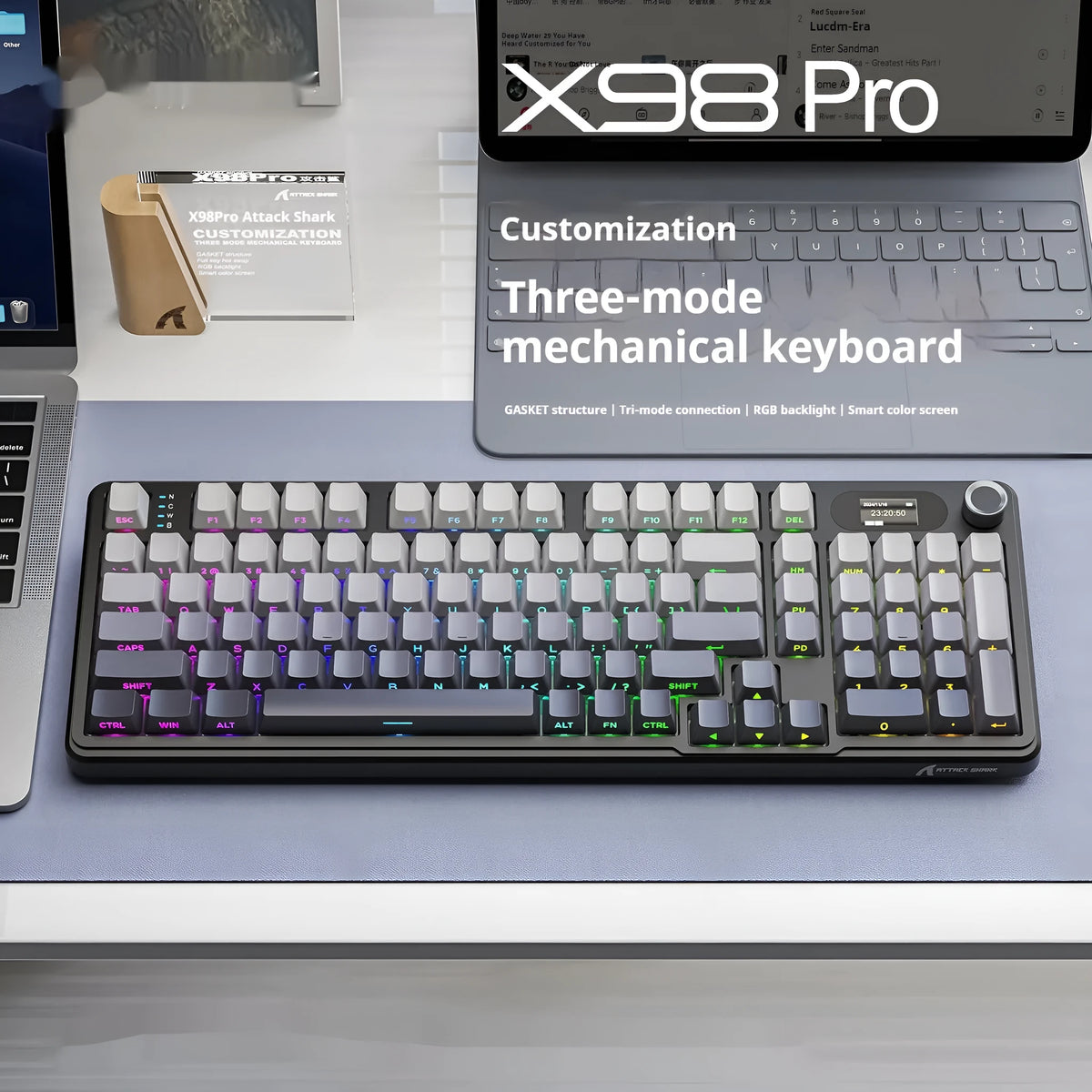 Attack Shark X98PRO three-mode RGB wireless Bluetooth mechanical keyboard with side engraving and knob
