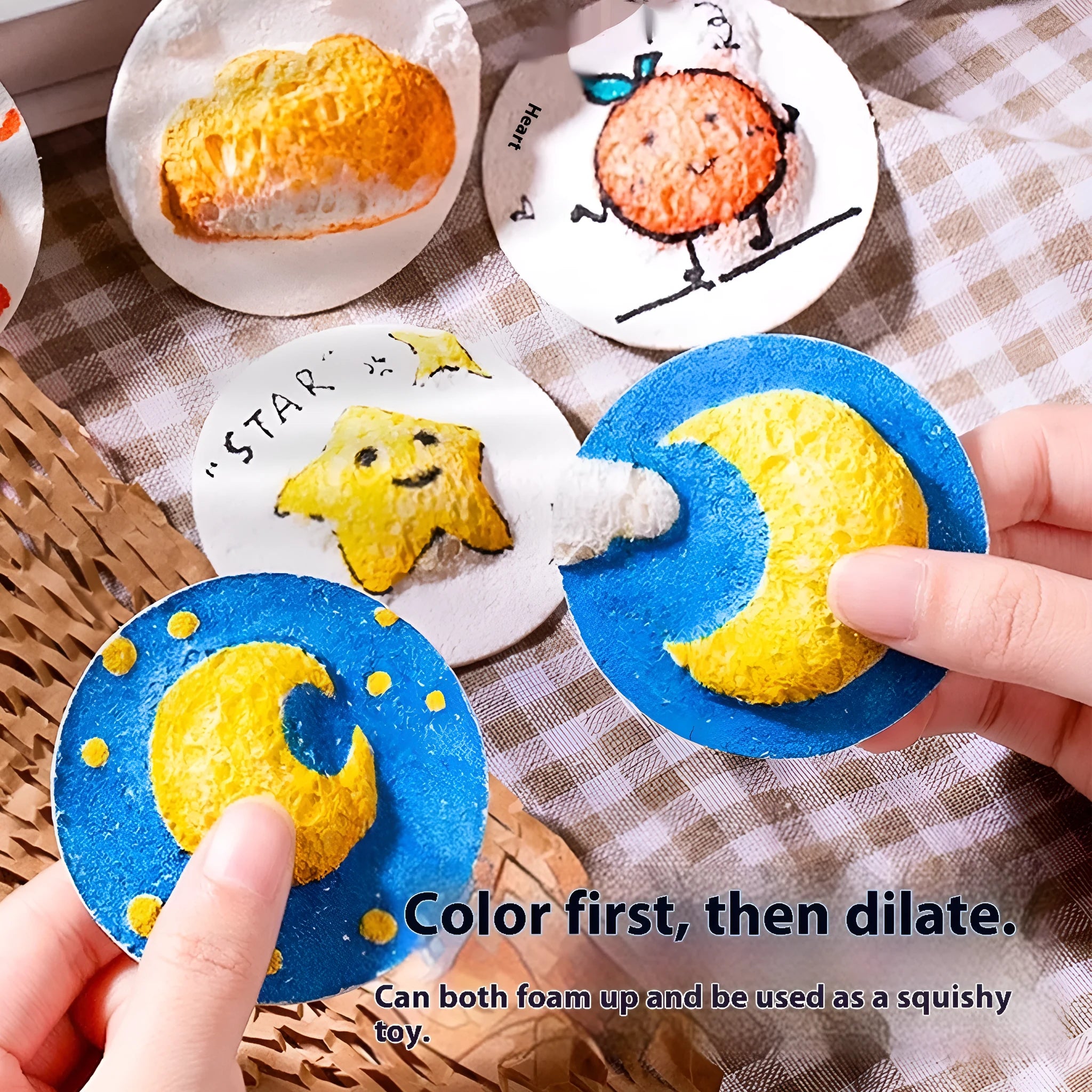 Painting sponge and fountain pen stationery set with wood pulp paper and heart, round, square sponge shapes