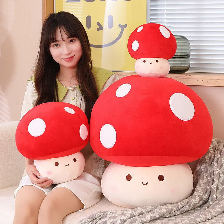 Children's mushroom plush pillow toy made of PP cotton, available in 23cm 30cm 60cm heights and mushroom colours