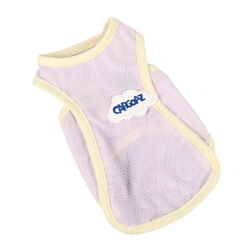 Lightweight green polyester anti-lint vest for cats on a mannequin.