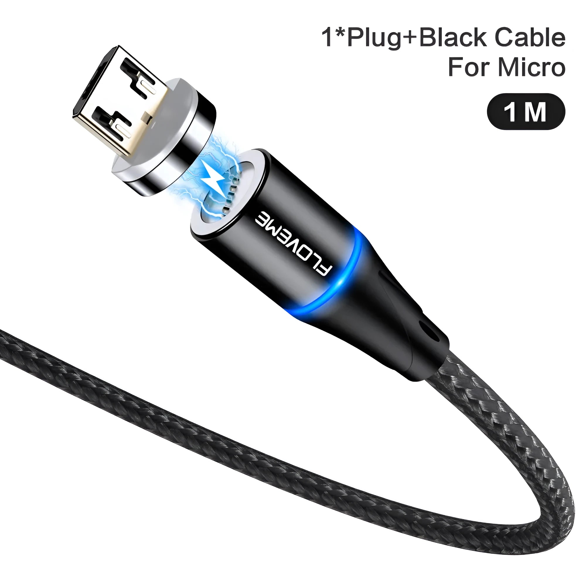 Magnetic USB-C fast charging cable with side light feature in black, red, or silver colour options