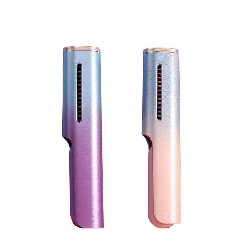 USB straight hair comb with tourmaline ceramic heat conductor, 3D gradient pink or green shell, and ten temperature settings