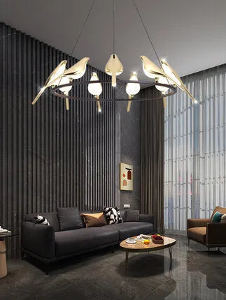 Modern iron chandelier with adjustable height feature and aluminum alloy lamp body