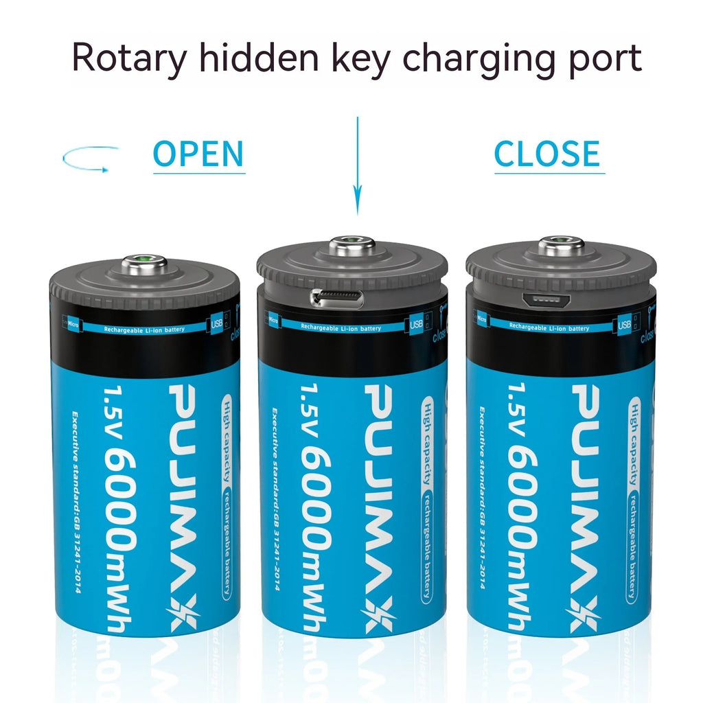 Rechargeable C type battery 6000mWh with USB charging port, 32mm x 61mm