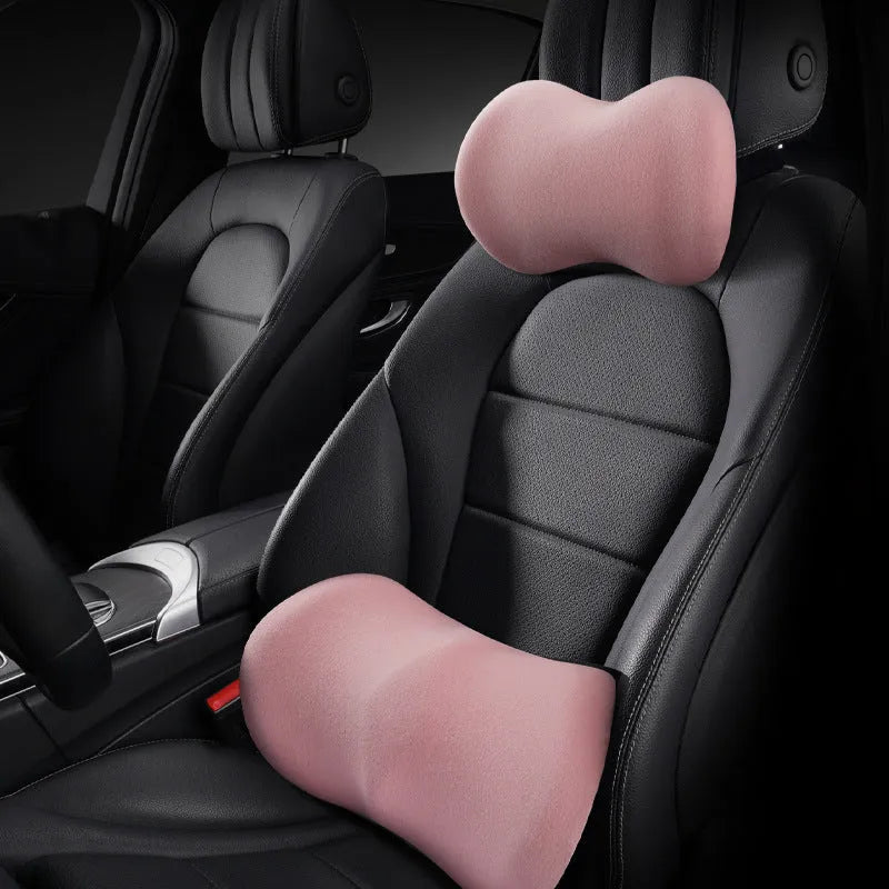 Car seat headrest and lumbar support pillow set in multiple colour options