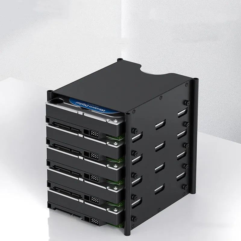 Black metal 5-layer hard drive storage bracket for 3.5-inch drives with screwdriver and screws, 145x140x115mm