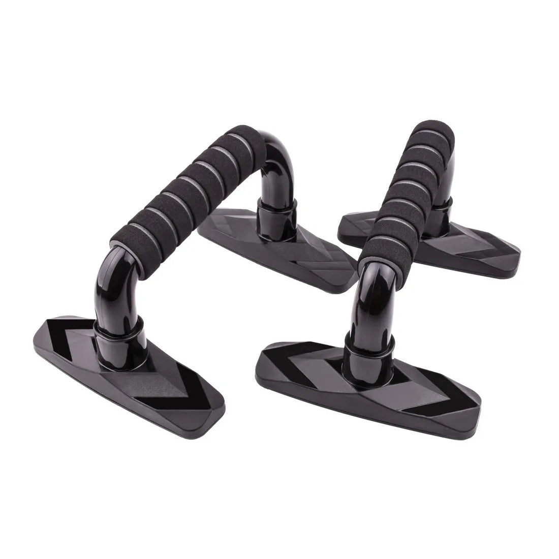 Pair of I-shaped push up bars with blue PP sponge grips for home fitness training