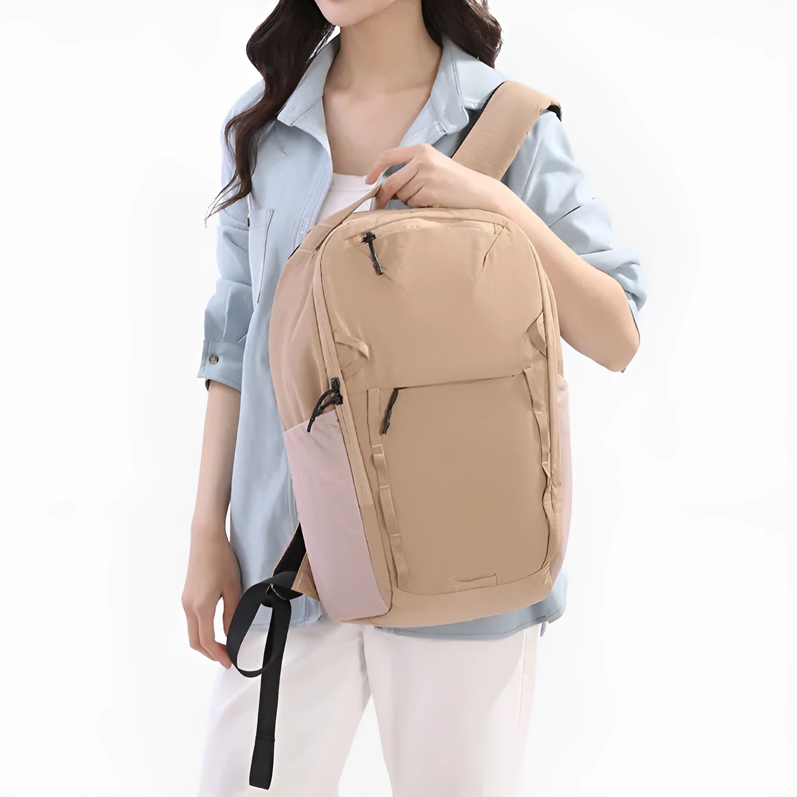 Taslan composite cloth waterproof backpack in solid colour with curved shoulder strap